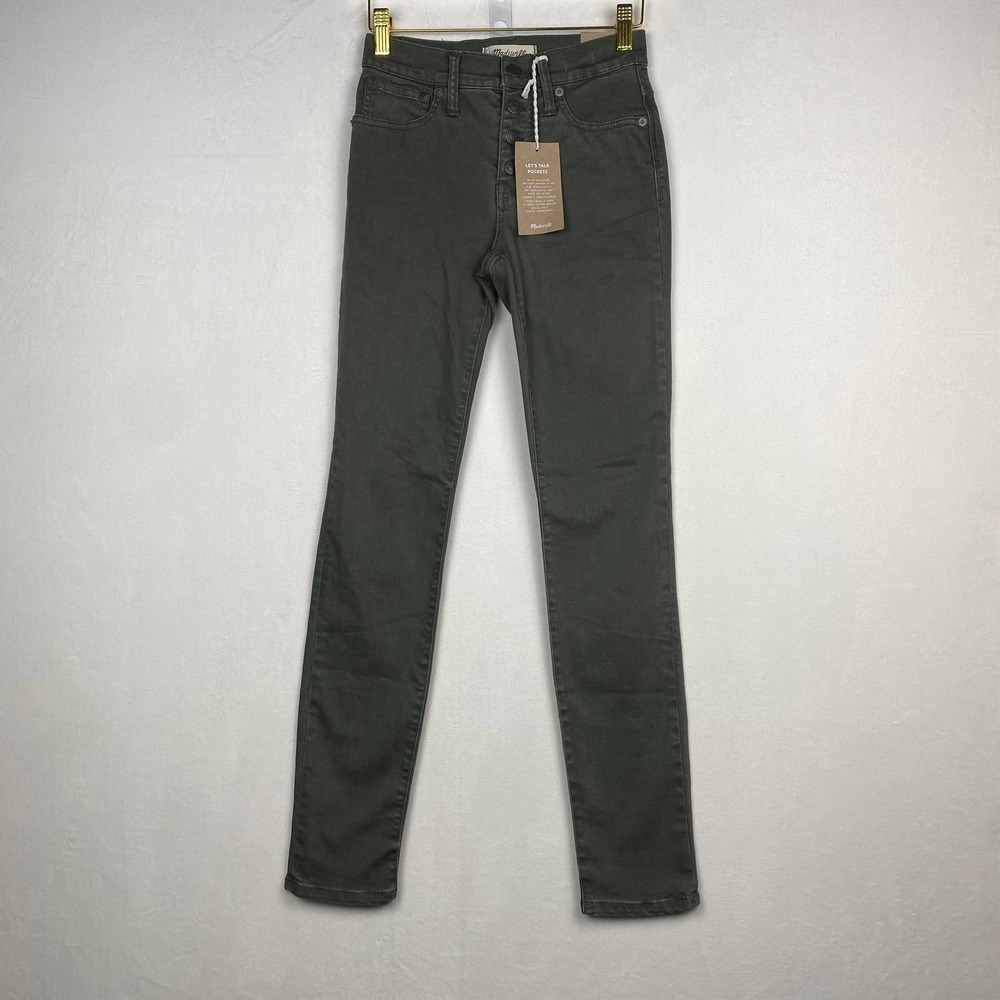 NWT Madewell Women's Size 23 Green 9'' High Rise Skinny Button Closure Jeans